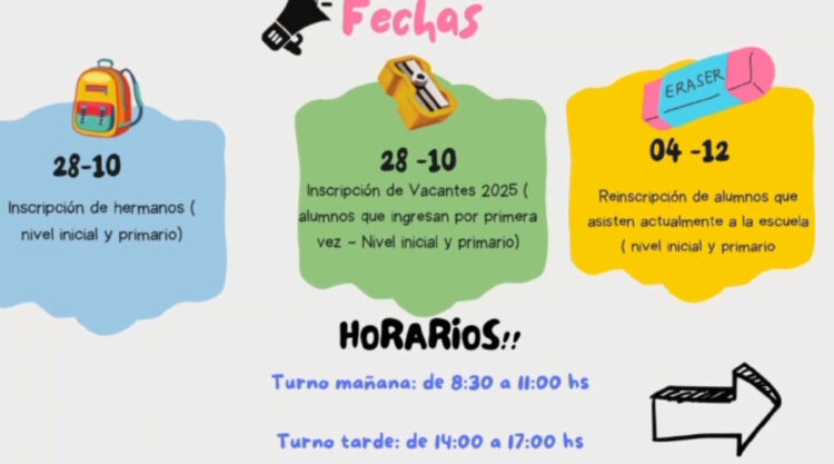 Abiertas las inscripciones ciclo lectivo 2025 en Esc. nº 264 Juan Martin de Pueyrredón