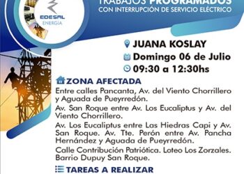 Atención: Corte programado del servicio eléctrico este domingo en Juana Koslay