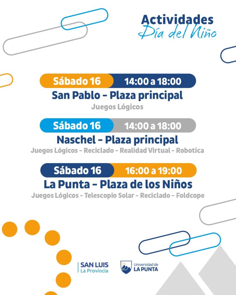 La Universidad de La Punta celebra el Día del Niño con actividades para toda la familia. Este Jueves serán en Juana Koslay