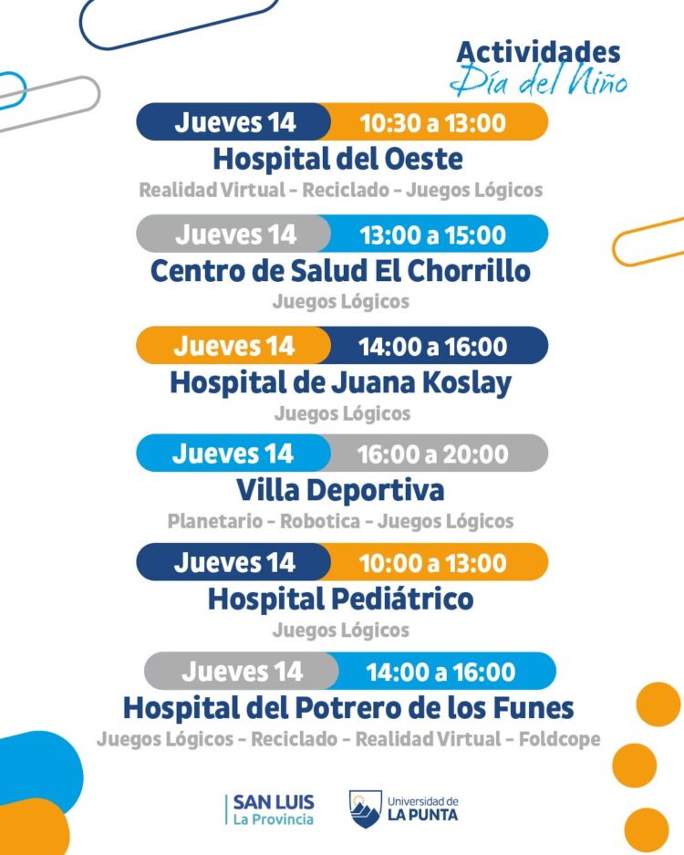 La Universidad de La Punta celebra el Día del Niño con actividades para toda la familia. Este Jueves serán en Juana Koslay