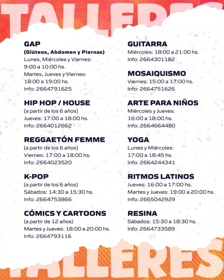 Una amplia gama de talleres y cursos ofrecen el Centro Cultural y la Escuela de Oficios de Juana Koslay