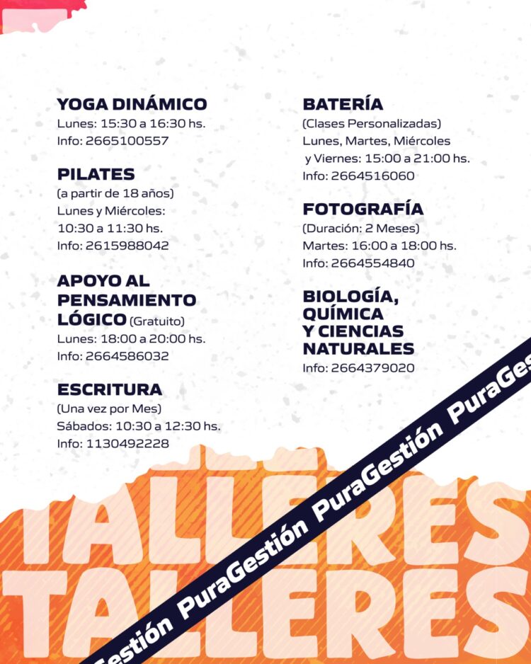 Una amplia gama de talleres y cursos ofrecen el Centro Cultural y la Escuela de Oficios de Juana Koslay