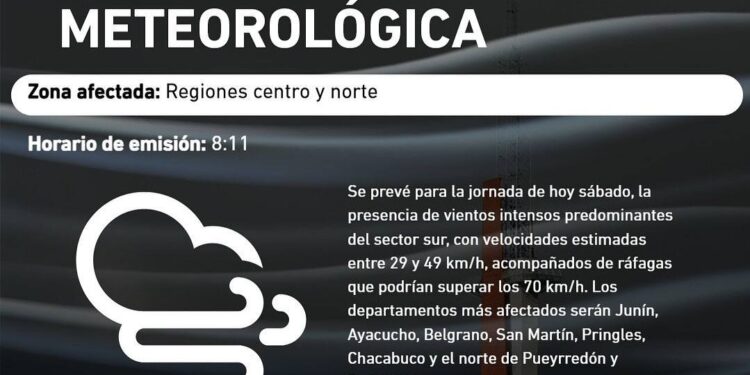 Alerta por vientos de mediana intensidad