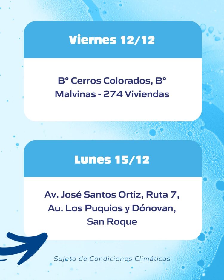 Cronograma medición de Agua Potable – Diciembre 2025