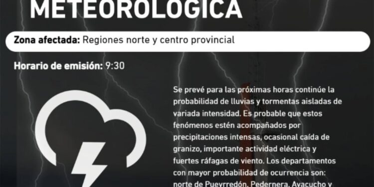 Alerta meteorológico por lluvias a partir de la tarde