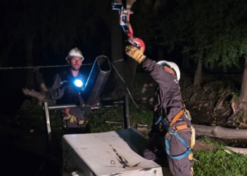 Situación actual (22.50 hs) del corte de luz por caída de un árbol de gran porte sobre tendido eléctrico