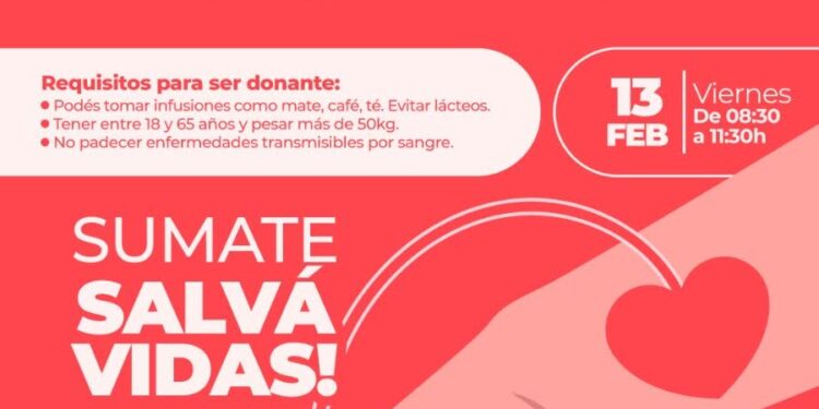 El viernes 13 realizarán un nueva jornada de donación de sangre