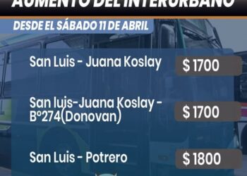 Desde el sábado 11 de abril rigen nuevas tarifas en el transporte interurbano de San Luis
