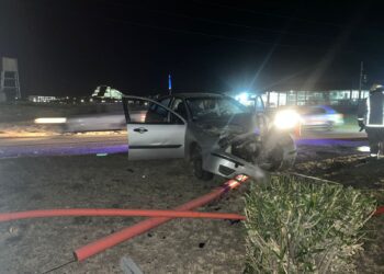 Accidente en la avenida José Santos Ortiz. Impactó contra una luminaria. Un herido