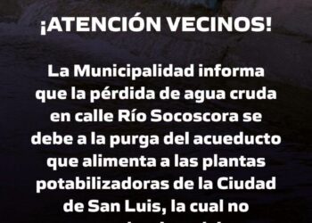 El municipio de Juana Koslay informa sobre pérdida de agua en calle Río Socoscorra