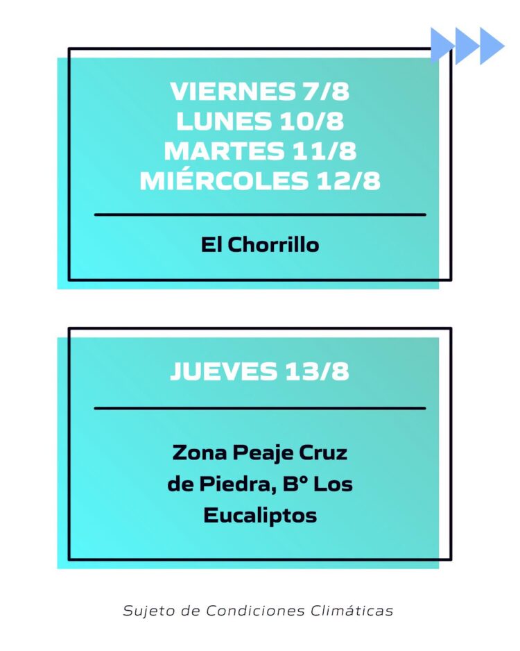 Cronograma de medición del agua en Agosto
